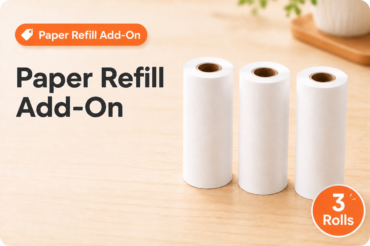 Paper Refill Add-On preview with three sticker paper rolls